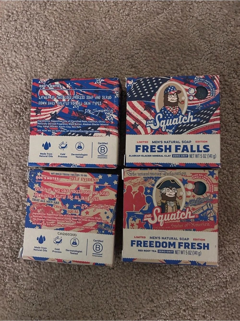 Dr. Squatch Men’s Natural Soap - Fresh Falls & Freedom Fresh (Red/Blue/White)
